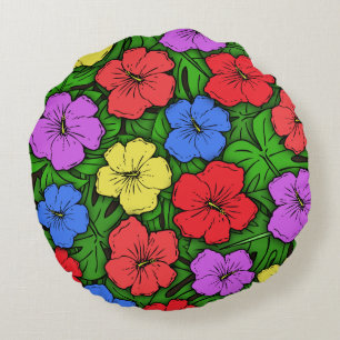Hibiscus & Monstera #4 Round Cushion