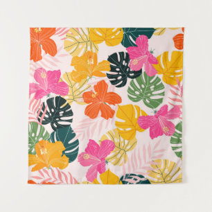 Hibiscus & Monstera: Tropical Vibrance Tapestry