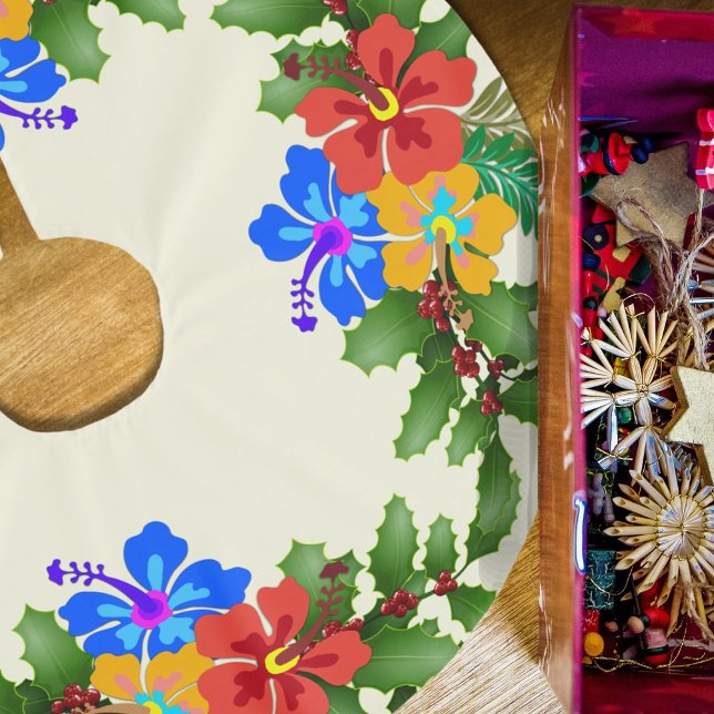 Hibiscus n Holly Hawaiian Christmas Brushed Polyester Tree Skirt (Creator Uploaded)