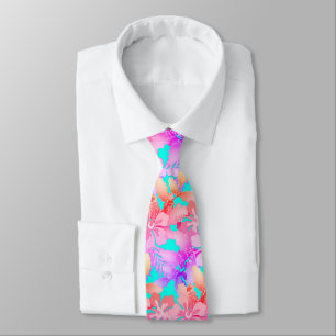 Hibiscus n Holly Unisex Holiday Hawaiian Flowers Tie