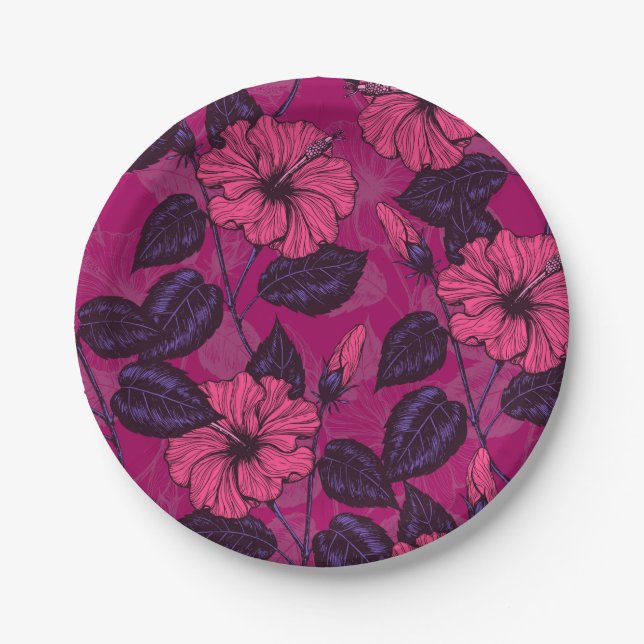 Hibiscus night paper plate (Front)