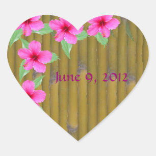 Hibiscus on Bamboo Heart Sticker