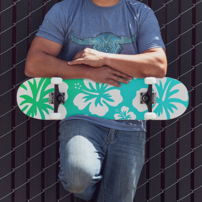 Hibiscus on Blue Green Skateboard (Outdoor 3)