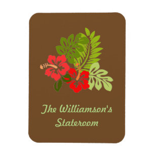Hibiscus on Brown Stateroom Door Marker Magnet