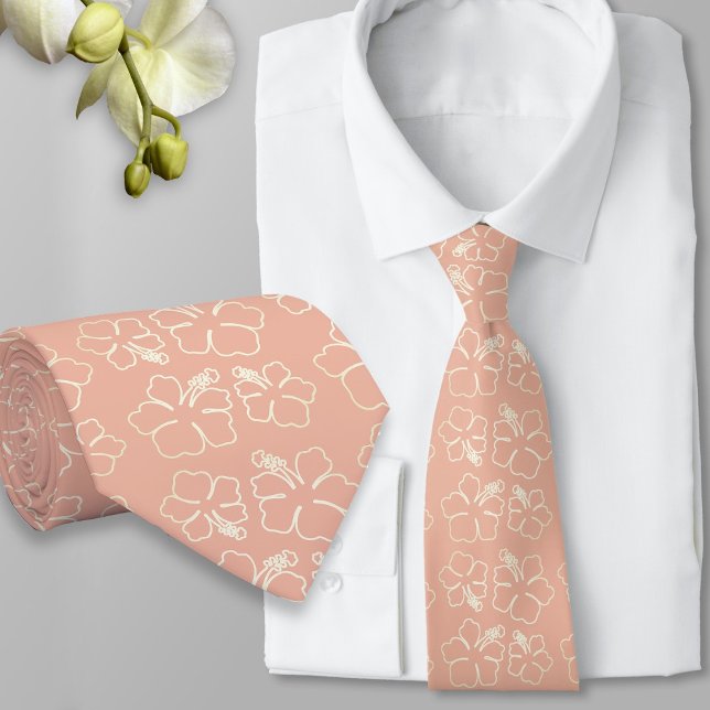 Hibiscus Outline Coral Pink Patterned Tie (Creator Uploaded)