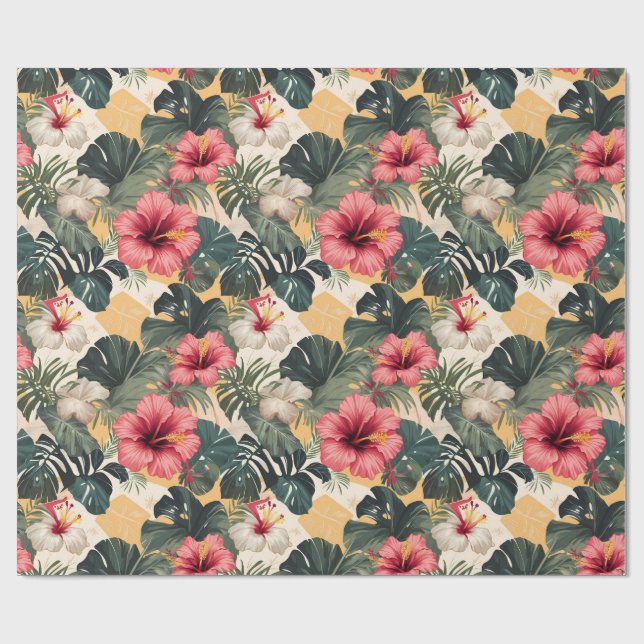 Hibiscus Palm Coconut Gift Wrap Paper (Flat)