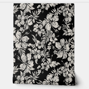 Hibiscus Pareau Distressed Hawaiian - Black Wallpaper