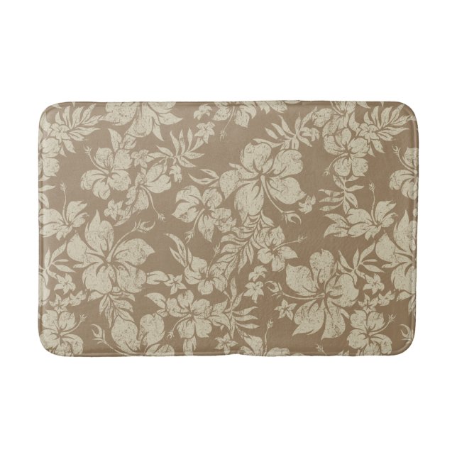 Hibiscus Pareau Distressed Hawaiian Floral- Cocoa Bath Mat (Front)