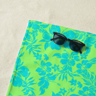 Hibiscus Pareau Distressed Hawaiian Floral- Lime Beach Towel