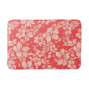 Hibiscus Pareau Distressed Hawaiian Floral- Red Bath Mat