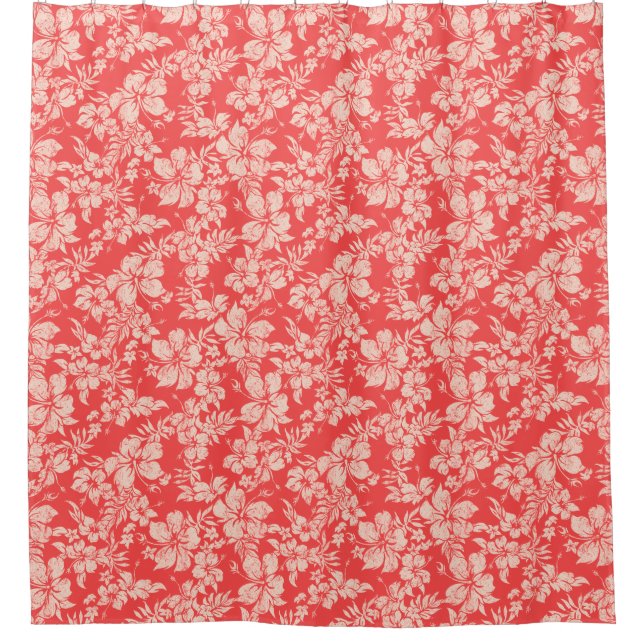 Hibiscus Pareau Distressed Hawaiian Floral Shower Curtain (Front)