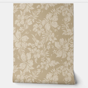 Hibiscus Pareau Distressed Hawaiian  - Taupe Wallpaper