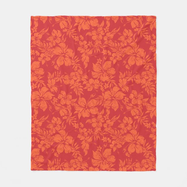 Hibiscus Pareau Hawaiian Floral Aloha Shirt Print Fleece Blanket (Front)