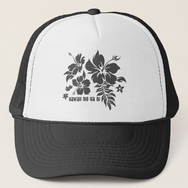 Hibiscus Pareau Hawaiian Floral in Grey for Hats (Front)
