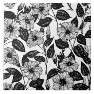 Hibiscus pattern ceramic tile
