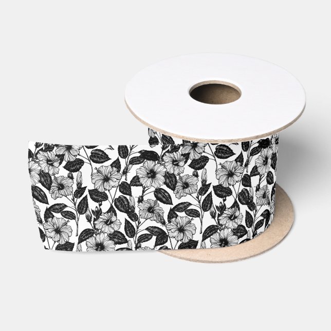 Hibiscus pattern satin ribbon (Spool)