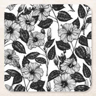 Hibiscus pattern square paper coaster