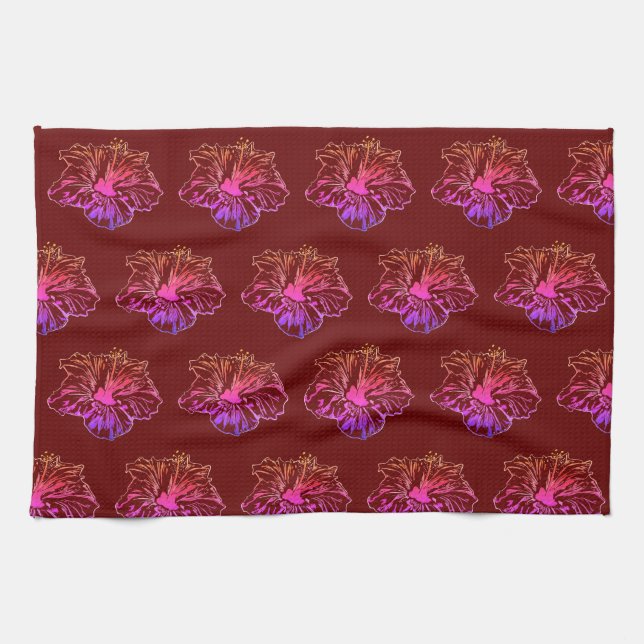 Hibiscus Pattern Tea Towel (Horizontal)