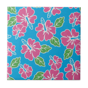 Hibiscus Pink Blue Tile