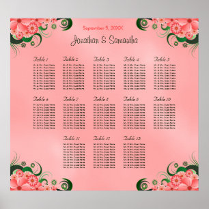 Hibiscus Pink DIY 13 Tables Wedding Seating Chart