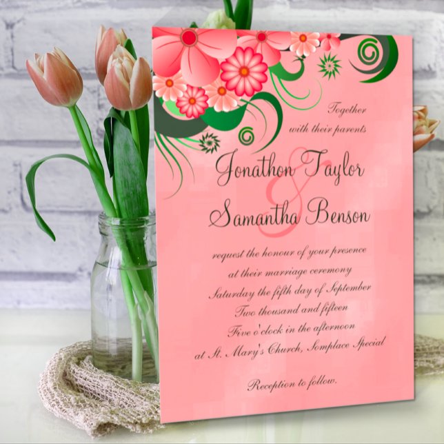 Hibiscus Pink Floral 5" x 7" Wedding Invitations (Creator Uploaded)