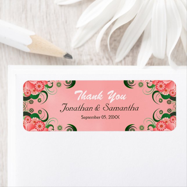 Hibiscus Pink Floral Wedding Favour Favour Labels (Insitu)