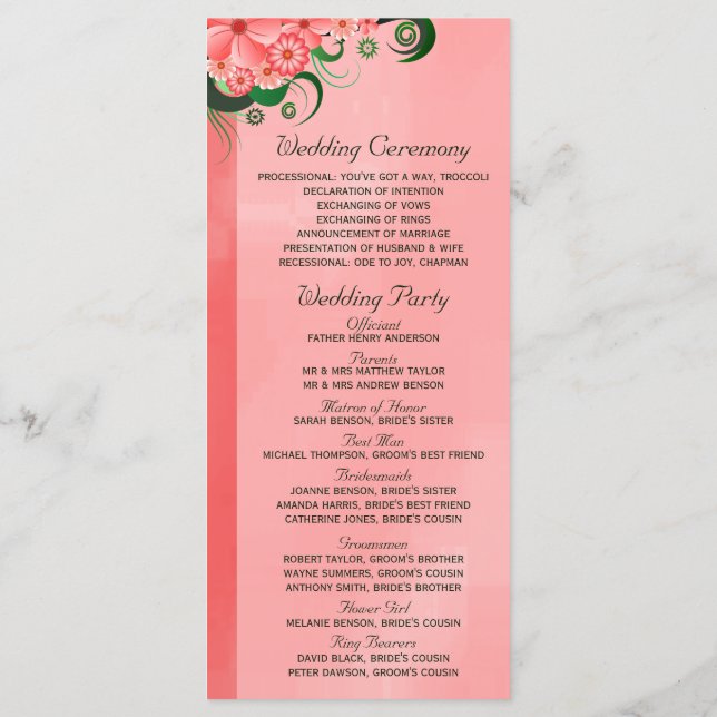 Hibiscus Pink Floral Wedding Program Template Card (Back)