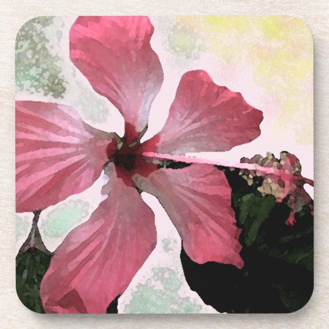 Hibiscus pink tropical flower summer exotic floral coaster (Front)