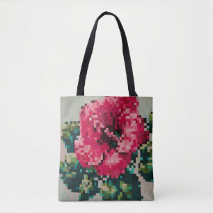 Hibiscus pixelisée sur Fond Menthe Tote Bag