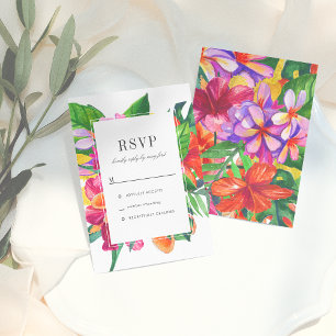 Hibiscus, Plumeria & Palm Modern Wedding RSVP Invitation