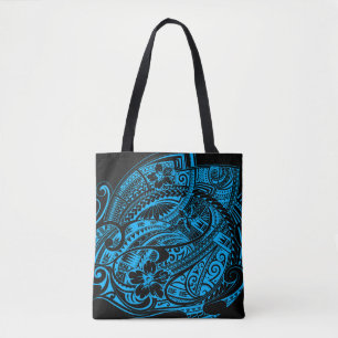 HIBISCUS POLYNESIAN TRIBAL LtBlue Tote Bag
