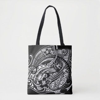 HIBISCUS POLYNESIAN TRIBAL Wht Tote Bag