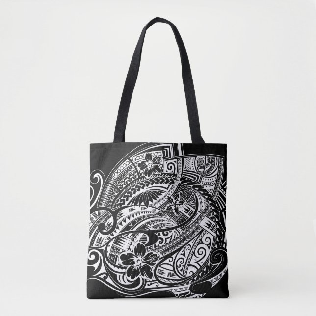 HIBISCUS POLYNESIAN TRIBAL Wht Tote Bag (Front)