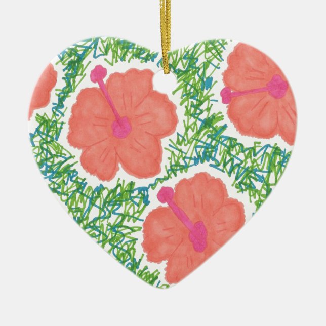 Hibiscus Pop Art Pattern Ceramic Ornament (Front)