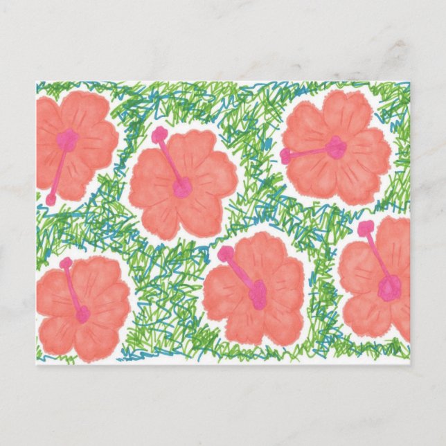 Hibiscus Pop Art Pattern Postcard (Front)