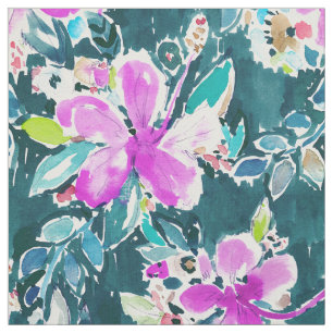 HIBISCUS POP Tropical Boho Chic Floral Watercolor Fabric