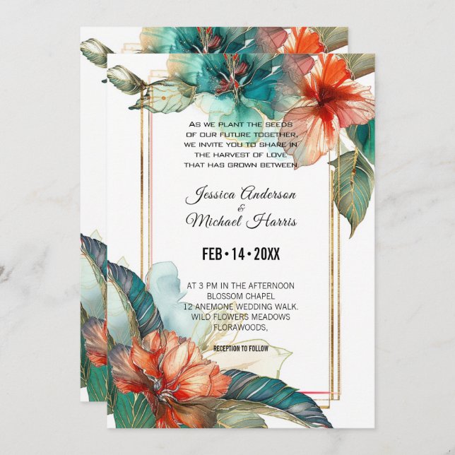 Hibiscus Serenade Paradise Wedding Invitation (Front/Back)