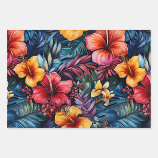 Hibiscus Serenade: Tropical Leaves Wrapping Paper Sheet