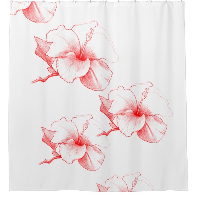 Hibiscus Sketch (White) Shower Curtain (Front)