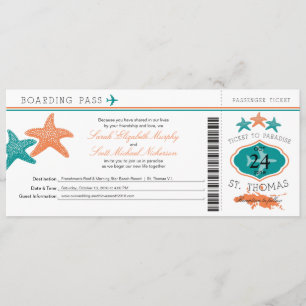 Hibiscus St. Thomas Boarding Pass Wedding Invitation