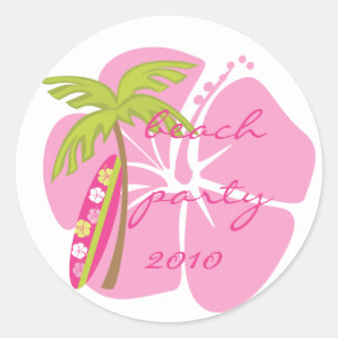 Hibiscus Surfboard Classic Round Sticker