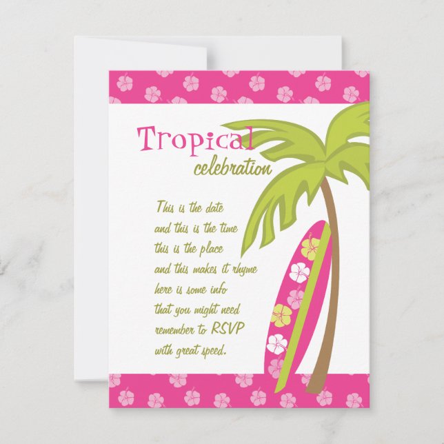 Hibiscus Surfboard Invitation (Front)