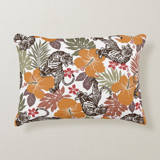 Hibiscus Tiger, Exotic Pattern. Decorative Cushion (Front)