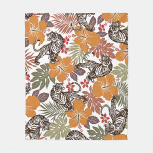 Hibiscus Tiger, Exotic Pattern. Fleece Blanket