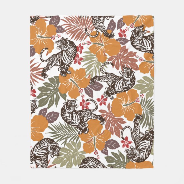 Hibiscus Tiger, Exotic Pattern. Fleece Blanket (Front)