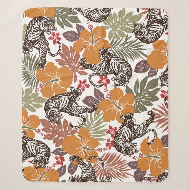 Hibiscus Tiger, Exotic Pattern. Sherpa Blanket (Front)