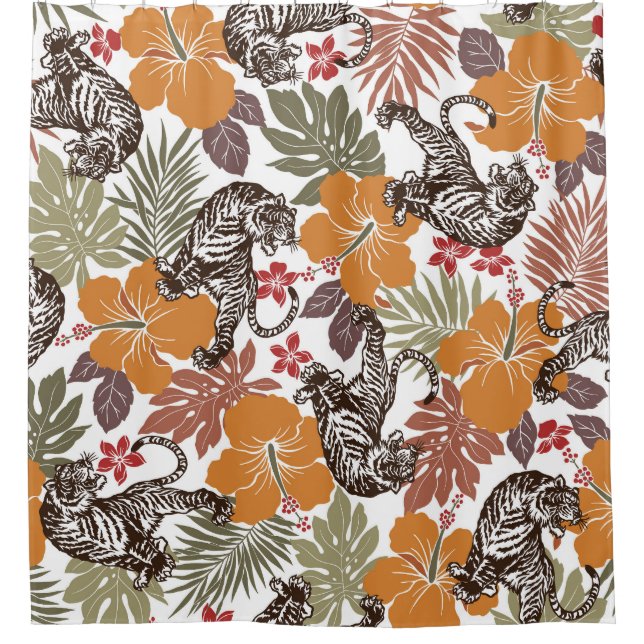 Hibiscus Tiger, Exotic Pattern. Shower Curtain (Front)