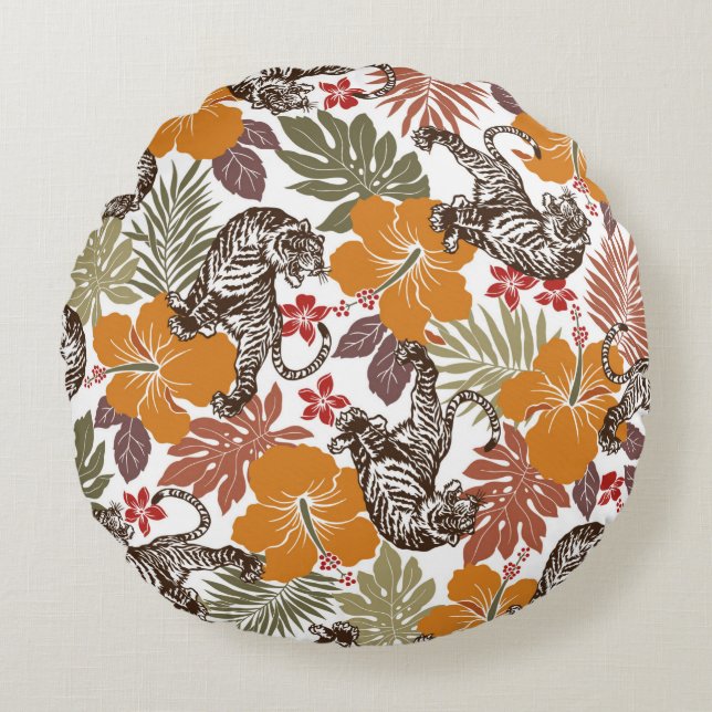 Hibiscus tiger pattern round cushion (Front)