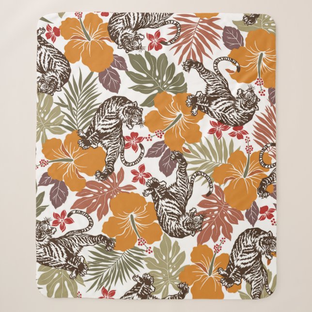 Hibiscus tiger pattern sherpa blanket (Front)