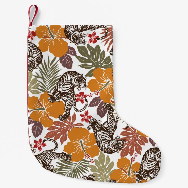 Hibiscus tiger pattern small christmas stocking (Front)